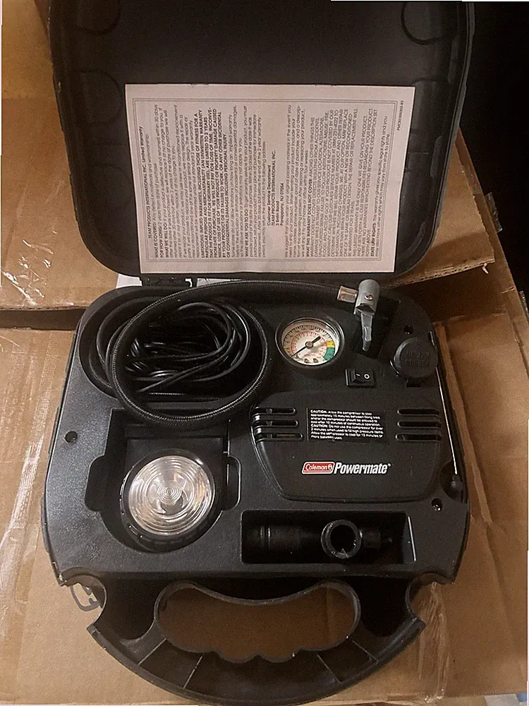 COLEMAN Powermate 12 Volt 5-in-1 Portable Air Compressor Kit Model PMC 8230 Neat